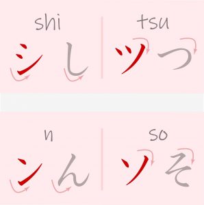 Katakana similares shi tsu so n